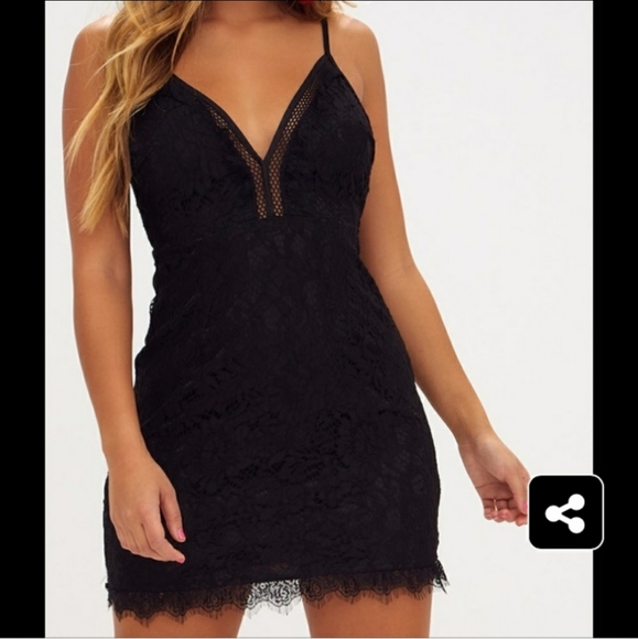 black strappy lace shift dress